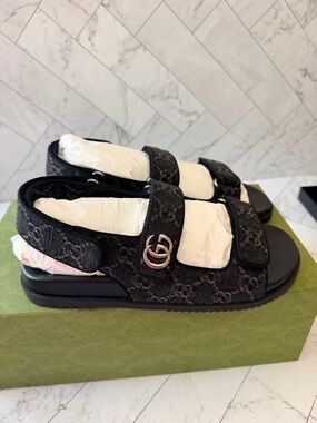 Gucci Black Monogram Dad Sandals ❤️